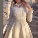 Ladies Maxi Dress with Lace Sleeves and Waist Belt
