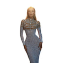 Chic Evening Dress with Sheer Bodice and Decorative Details