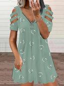 Heart Pattern Cut-Out Sleeve Dress for Women