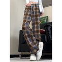 Checkered Wide Harem Pants with Adjustable Waist