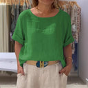 Women’s Linen Blouse with Rolled Sleeves - Relaxed Fit Style