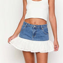 Floral Ruffled Hem Denim Skirt for Women
