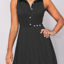 Women's Knee-Length Button-Up Shirt Dress with Pleated Skirt