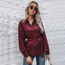 Chic Satin Shirt Dress with Waist Belt for Women