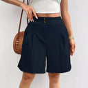 Chic Women's High-Waisted Pleated Shorts with Double Button Closure