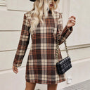 Chic Checkered Mini Dress with High Collar