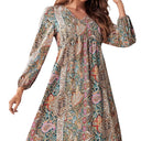 Chic Women's Deep V-Neck Dress with Long Sleeves