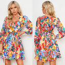Floral V-Neck Dress with Long Sleeves for Women