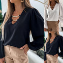 Chic V-Neck Blouse with Chain Accent