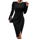 Chic Wrap Dress with Puff Sleeves and Asymmetric Hem
