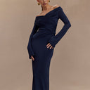 Chic Off-Shoulder Maxi Dress with Stylish Wrap Accents