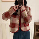 Chic Women's Blazer with Check Print and Button Accents