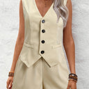 Chic Women's Sleeveless Blazer and Shorts Set
