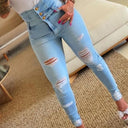 Chic Women's Distressed High-Waist Jeans with Button Accents