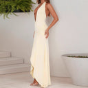 Chic Women's Maxi Dress with Deep V-Neck & Ruffles