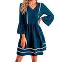 V-Neck Women's Dress with Lace Trim