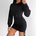 Chic Women's Hooded Dress with Gathered Hem