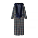 Chic Women's Long Blazer with Stylish Check Design and Plush Velvet Collar