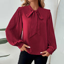Chic Women's Ruffle Blouse with Bow Collar