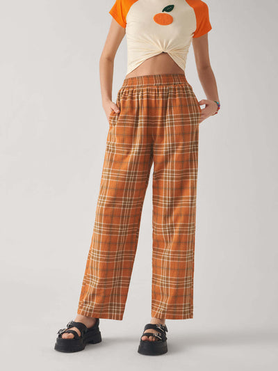 Checked Culotte Pants with Elastic Waist for Women