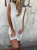 Chic Women's Summer Dress with Short Sleeves & Button Placket