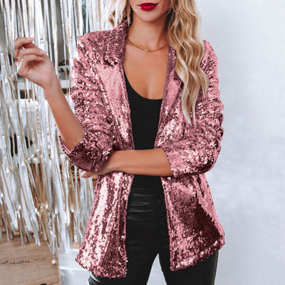 Sequin-Trimmed Women's Blazer for Chic Style