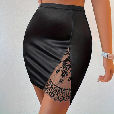 Chic High-Cut Pleated Skirt with Lace Detailing