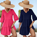 Chic Women's Short Sleeve V-Neck Dress with Ruffled Hem