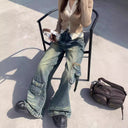 Trendy Women's Cargo Jeans with Chic Pockets and Stylish Details