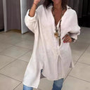 Women's Linen Blouse with Deep V-Neck Design