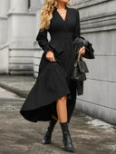 Chic V-Neck Maxi Dress with Flowing Sleeves