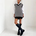 Chic Women's Knitted Sleeveless Houndstooth Dress