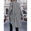 Stylish Women's Long Sleeve Striped Blouse with Asymmetrical Design