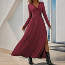 Chic Women's Maxi Dress with Deep V-Neck Ruching