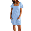 Chic Women's Tunic Dress with Square Neckline and Pockets
