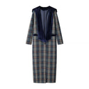 Chic Long Blazer with Check Design and Velvet Collar