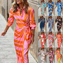 Chic Women's Maxi Dress with Asymmetrical Design and Trendy Stripes