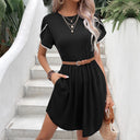 Chic Women's Dress with Elastic Waist & Decorative Sleeves