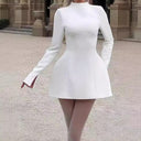 Chic High Neck Mini Dress with Flared Hem