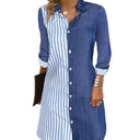 Diagonal Stripe Women's Shirt Dress with Classic Buttons