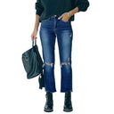 Chic Women's Cropped Ripped Jeans with Trendy Hem