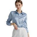 Chic Satin Blouse with Stylish Collar and Flowing Sleeves