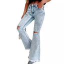 Trendy Women's Flared Jeans with Fringe and Distressed Details