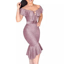 Chic Glitter Midi Dress with Ruffles and Slit
