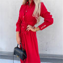 Chic Women's Wrap Shirt Dress with Button Placket