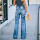 Trendy Women's High-Waisted Distressed Jeans - Chic Relaxed Fit