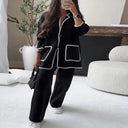 Chic Knit Blazer Set with Contrasting Accents