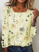 Floral Print Women's Blouse with Button Accents