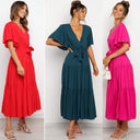 Women’s Maxi Dress: Deep V-Neck & Flowing Sleeves