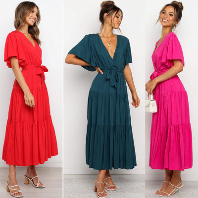 Women’s Maxi Dress: Deep V-Neck & Flowing Sleeves